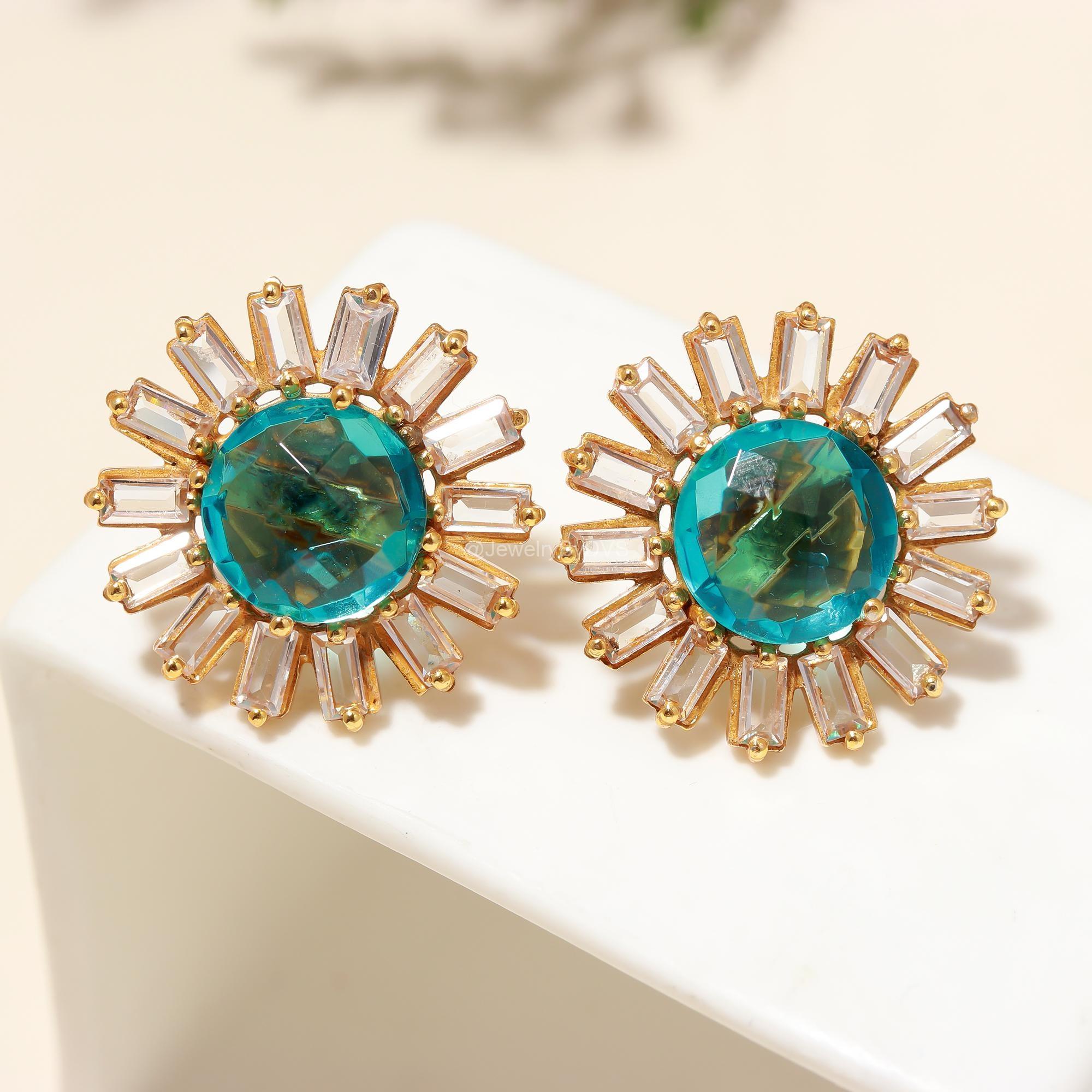 ジルコンのシャンデリアピアス ブルートパーズサンスタッドイヤリング