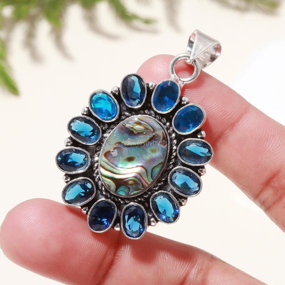 Pendentif Argent Sterling 925 - Pierre Ammolite Verte Cœur - Fait Main Inde
