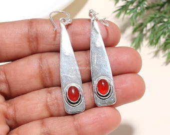 Pendientes colgantes de cornalina en plata de ley 925, joyería de piedra roja