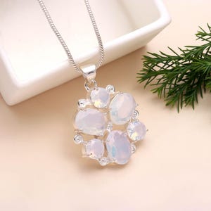 Opalite Handgemachte Ketten-Anhänger, Blauer Edelstein 925 Sterling Silber Schmuck