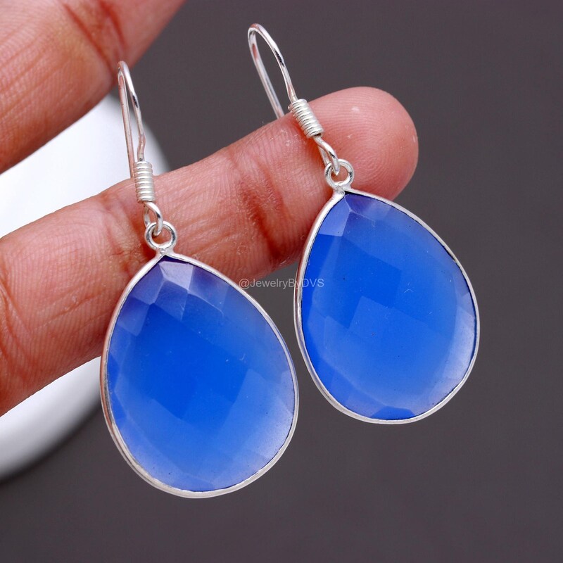 Blue Chalcedony Pear Shape Earrings
