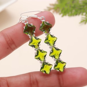 Sterling Silver Peridot Drop Earrings: 925 Gemstone Jewelry