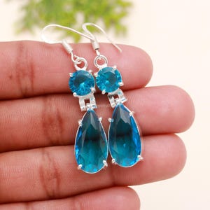 Blue Topaz Sterling Silver Drop Earrings: Handmade Gemstone Jewelry