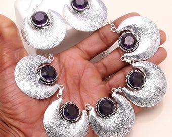 Handmade Amethyst Jewelry Set: 925 Sterling Silver Necklace & Earrings