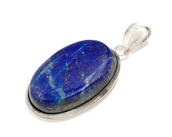 Blue Lapis Lazuli Pendant, Natural Gemstone 925 Sterling Silver Jewelry, Handmade Minimalist Pendant, Blue Healing Crystal Silver Necklace