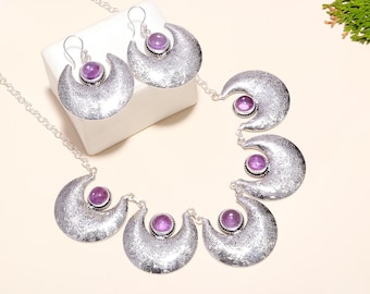 Purple Amethyst Jewelry Set, Natural Amethyst Gemstone, Necklace & Earring Set, Best Deal, 925 Sterling Silver Jewelry, Jewelry For Gift