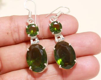 Peridot Drop Earrings: Sterling Silver Dangle Gemstone Jewelry