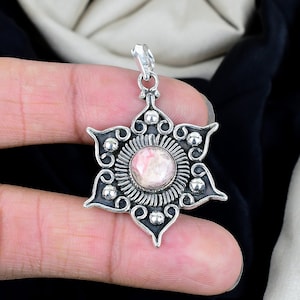 Sterling Silver Rhodochrosite Pendant: Pink Gemstone Jewelry