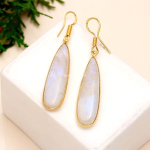 Rainbow Moonstone Teardrop Earrings: 925 Sterling Silver Dangle Jewelry