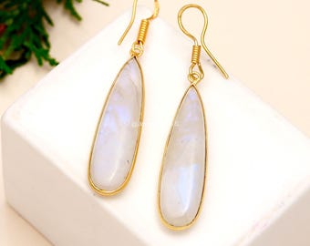 Rainbow Moonstone Teardrop Earrings: 925 Sterling Silver Dangle Jewelry