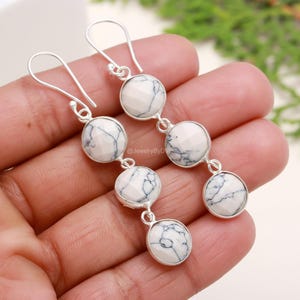 Rare Howlite Earrings, White Gemstone Earrings, Drop & Dangle Earrings, 925 Sterling Silver Jewelry, Wedding Gift, Earrings For Mother