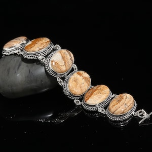 Picture Jasper Bracelet: Sterling Silver Gemstone Statement Jewelry