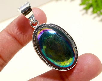 Multi Color Fire Labradorite Necklace, 925 Sterling Silver Pendant, Labradorite Oval Necklace, Rainbow Flash Labradorite Jewelry, GiftS