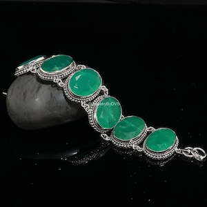 Sterling Silver Zambian Emerald Bracelet - Green Gemstone Jewelry