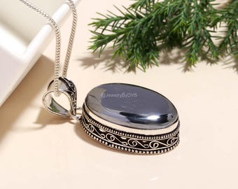 Shungite Handmade Pendant Chain, Oval Gemstone 925 Sterling Silver Jewelry