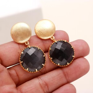 Black Onyx 925 Sterling Silver Round Gemstone Earring ~ December Month Birthstone ~ Handmade Jewelry ~ Onyx Dangle Earring ~Gift For Her