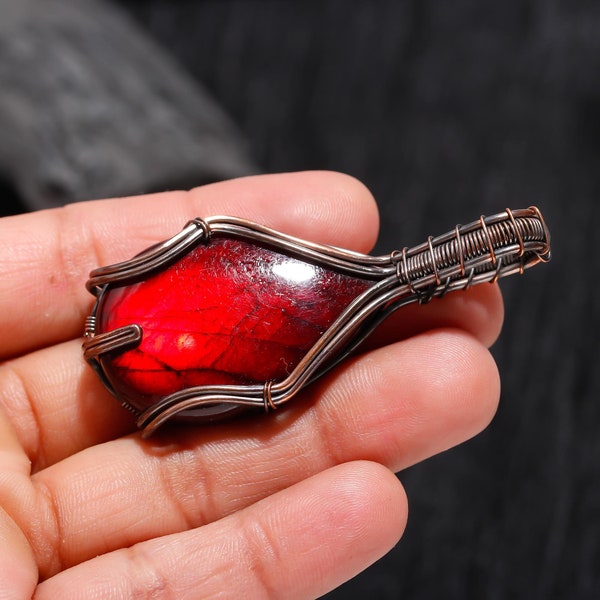 Red Fire Labradorite Pendant Copper Wire Wrapped Pendant Handmade Jewelry Awesome Gemstone Pendant Copper Wire Wrap Jewelry Gifts For Him