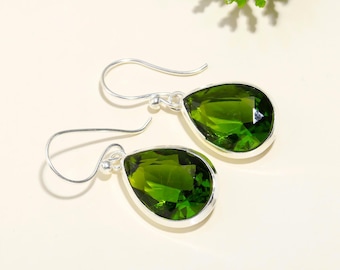 Groene peridoot quartz oorbellen-verklaring sterlingzilver oorbellen-vrouwen bungel oorbellen-minimalistische oorbellen-Birthstone oorbellen-cadeau voor haar