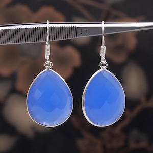 Blue Chalcedony Gemstone Earrings Teardrop Earrings 925 Silver Earrings Dangle Earrings Dainty Earrings Handmade Earrings Chalcedony Earring