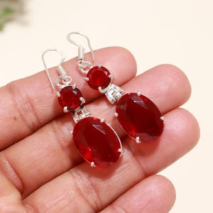 Red Garnet Drop Earrings: 925 Sterling Silver Dangle Jewelry