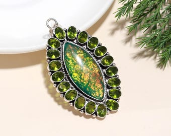 Ciondolo con opale doppio australiano e peridoto - Gioielli in argento sterling con pietre preziose