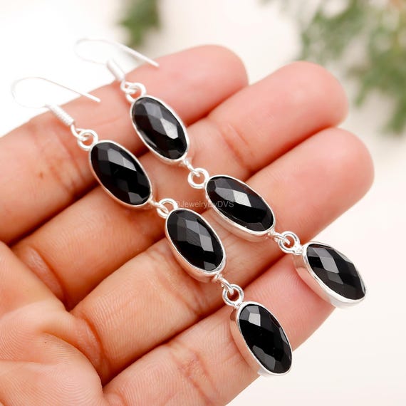 Morganitez Gemstone Drop Dangle Earrings – Handmade Ethnic Bohemian Design With Onyx Stone, Free Size ER 7003