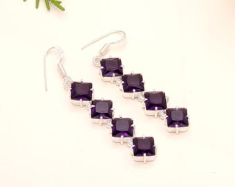 SALAN Orecchini Pendenti Lunghi da Donna Charms Argento 925 Gioielli Verde Blu Rosso Bianco Zircone Orecchini A Goccia Regalo per Feste