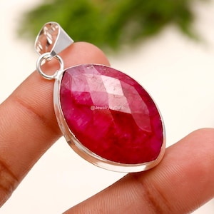 Natural Ruby Pendant: 925 Sterling Silver Marquise Gemstone