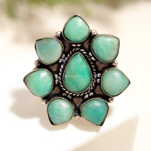 Handmade Pear Larimar Ring: 925 Sterling Silver Statement Jewelry