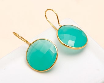 Aqua Chalcedon Ohrringe, Edelstein Ohrringe, Edelstein Ohrringe, Aquamarin Ohrringe, Blauer Chalcedon Ohrringe, Ohrringe baumeln Birthstone