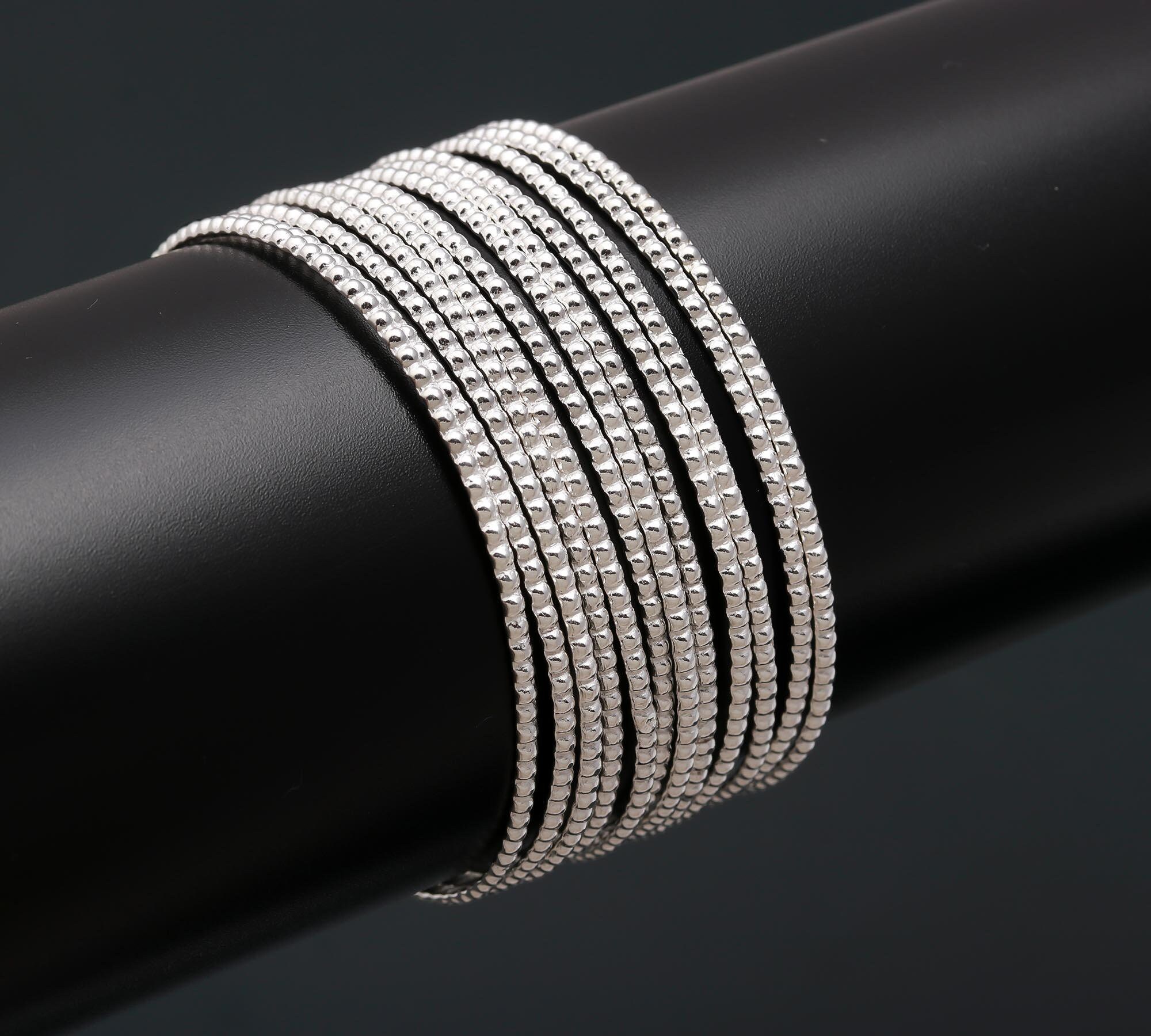 Smooth Dot Sterling Silver Bangle Set - Boho Hippie Style (11 Pcs 