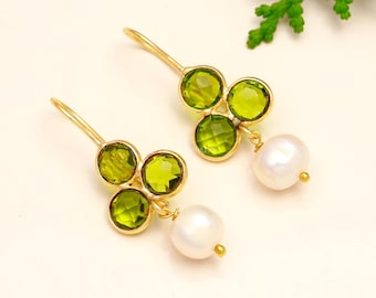 Elegant Peridot Earrings, Green Gemstone Earrings, Drop & Dangle Earrings, 925 Sterling Silver Jewelry, Anniversary Gift, Earrings For Love