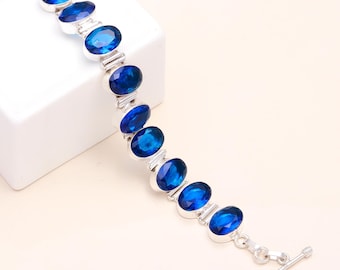 Valuable Tanzanite Bracelet, Blue Gemstone Bracelet, Statement Bracelet, 925 Sterling Silver Jewelry, Wedding Gift, Bracelet For Brides Maid