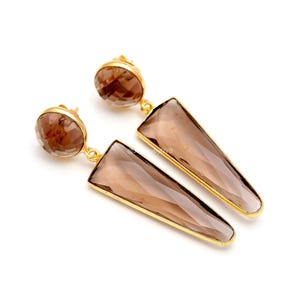 Smoky Quartz Stud Earrings: 925 Sterling Silver, Brown Gemstone