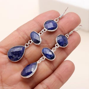 Rare Blue Sapphire Earrings, Blue Gemstone Earrings, Drop & Dangle Earrings, 925 Sterling Silver Jewelry, Wedding Gift, Earrings For Mother