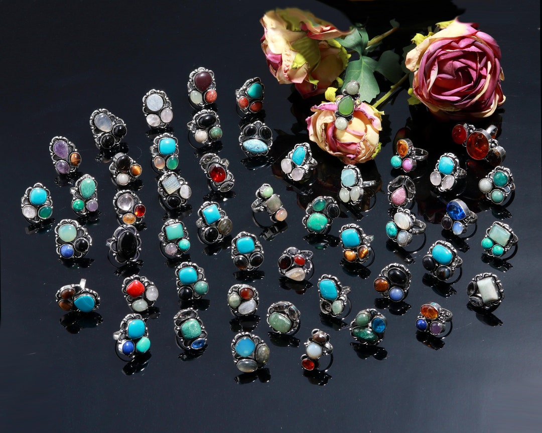 Designer Multi Crystal Handmade Rings, Real Sterling Silver Crystal ...