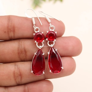 Handcrafted Garnet Drop Earrings: Sterling Silver Red Gemstone Jewelry