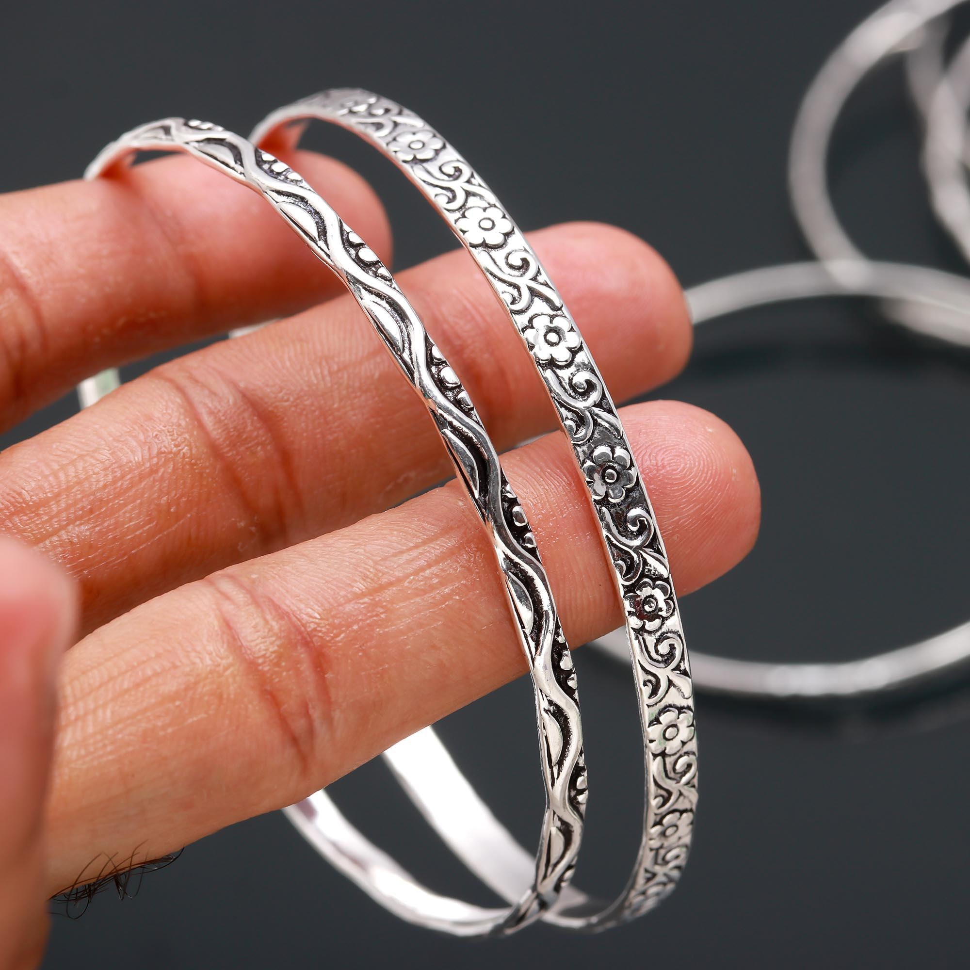 Handmade Sterling Silver Bangle Set: Boho Silver Churi, 6 Pcs - Etsy