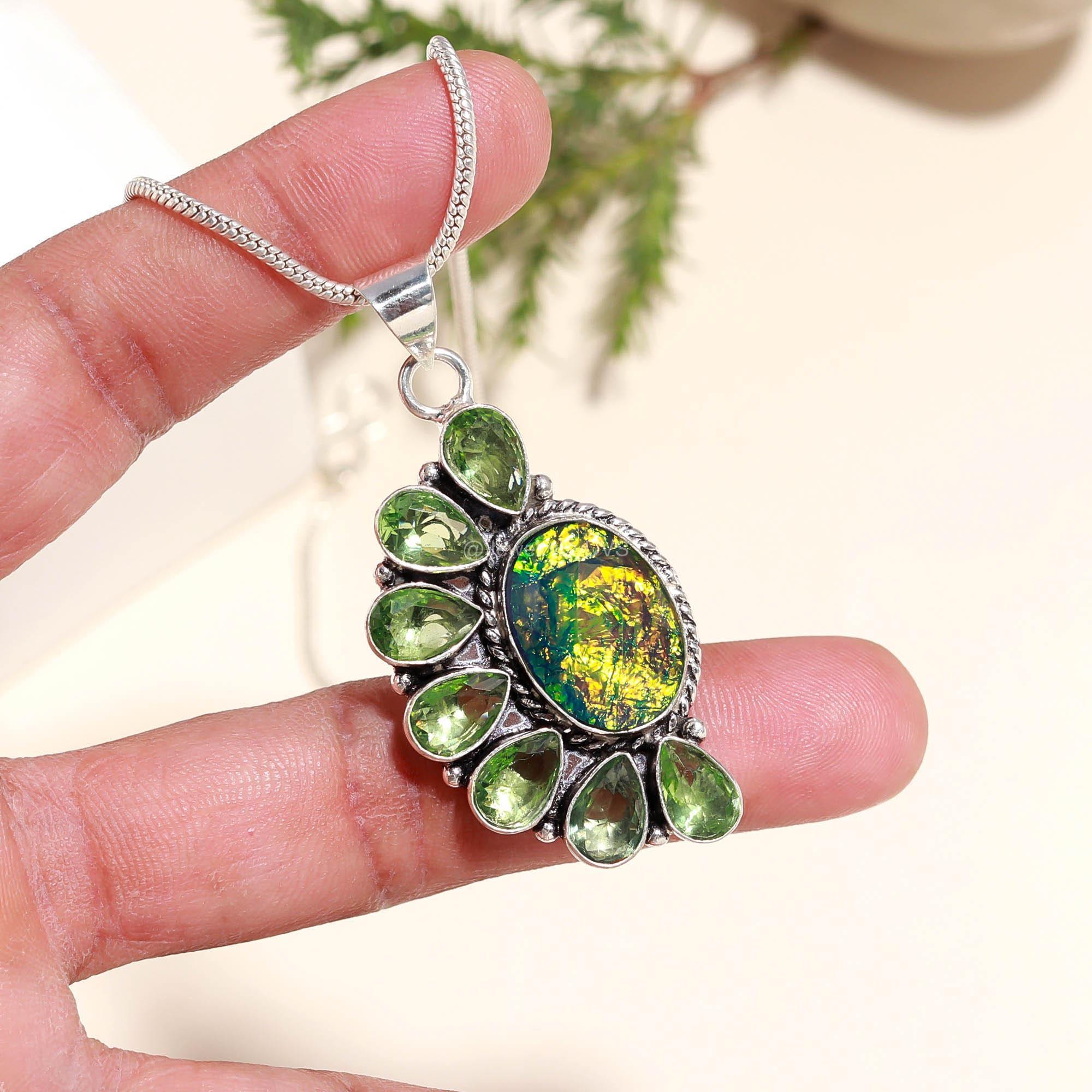 Ammolite Green Amethyst 925 Sterling Silver Pendant - Multicolor