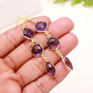 Pendientes de amatista, pendientes de plata de ley 925, pendientes hechos a mano, pendientes colgantes, pendientes de piedras preciosas moradas, regalos de joyería hechos a mano para ella