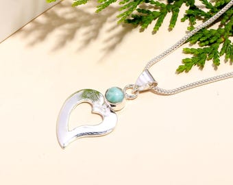 Colar de Larimar 100% genuíno, colar com pedra preciosa azul, colar com corrente, joia em prata de lei 925, presente de aniversário, colar para ela.