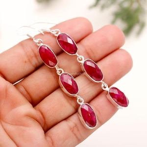 Handmade Pink Ruby Sterling Silver Earrings: Minimalist Dangle Jewelry