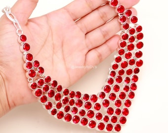 Collar de plata de ley 925 con granate - Joyería con gema roja