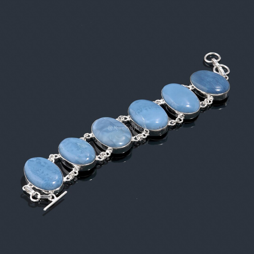青色オパール シルバー925 ブレスレット ブルーオパールブレスレット：925スターリングシルバーチェーン