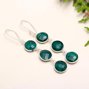 Natural Emerald Earrings, Green Gemstone Earrings, Drop & Dangle Earrings, 925 Sterling Silver Jewelry, Wedding Gift, Earrings For Wife