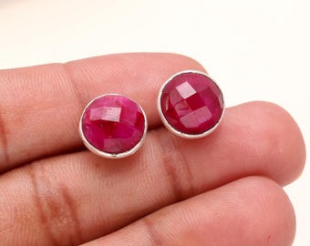 Natural Ruby Stud Earrings, Genuine Pink Ruby Silver Earrings, July Birthstone Jewelry, Love & Passion Stone Studs, Birthday Gift For Her