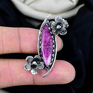 Handmade Ruby Floral Pendant: 925 Sterling Silver Anniversary Jewelry