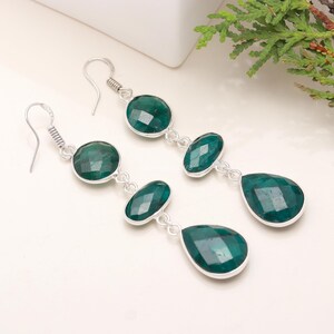 100% Genuine Emerald Earrings, Green Gemstone Earrings, Drop & Dangle Earrings, 925 Sterling Silver Jewelry, Wedding Gift, Earrings For Her