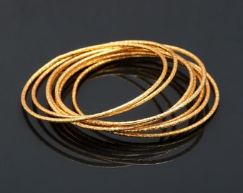 Gold Plated Bangle Set: Sterling Silver Cuff Bracelets, Turkish Style, 7 Pcs