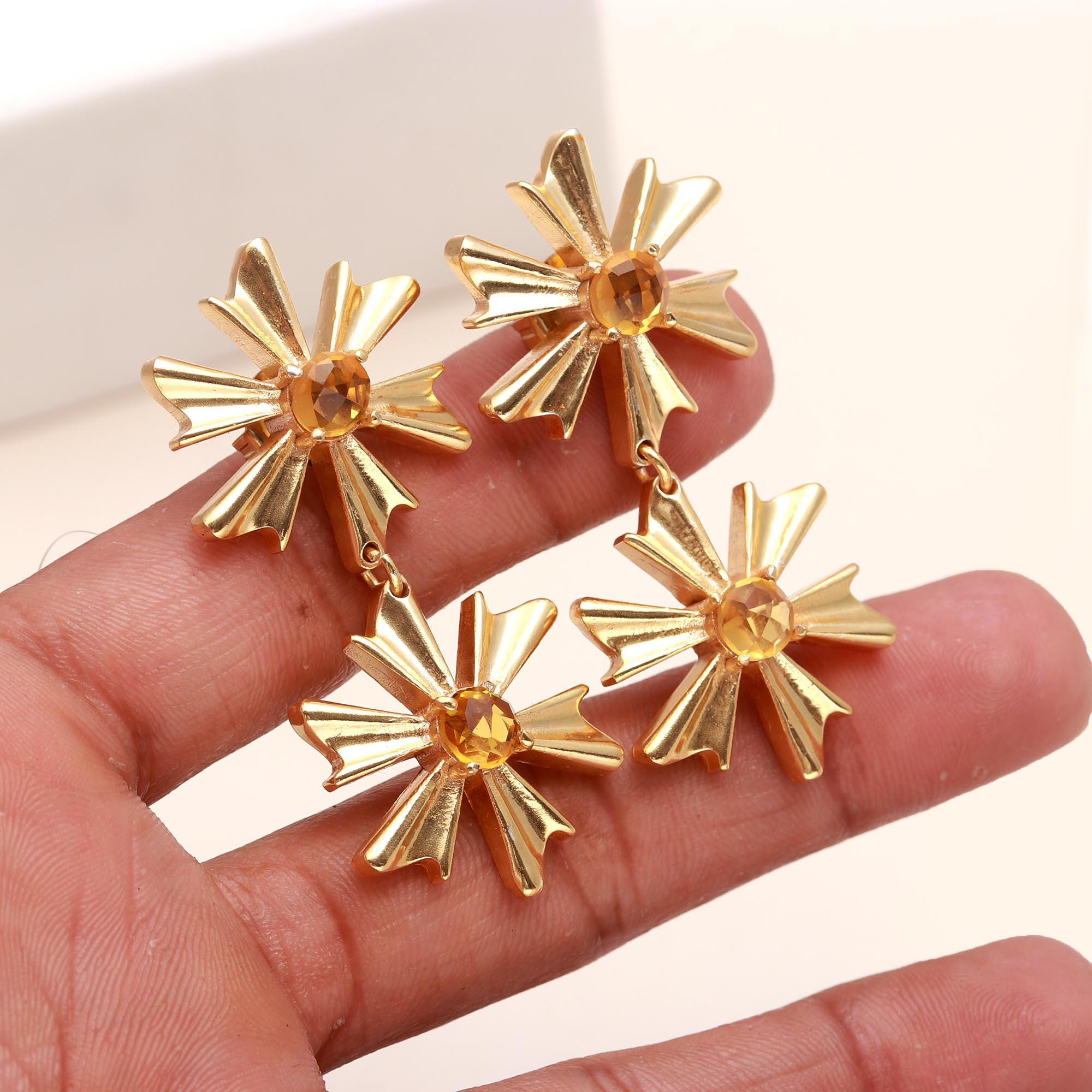 シトリンスターリングシルバーダングルイヤリング：ゴールドフィルド